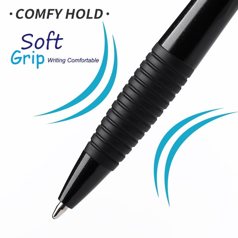 Sikao Pens Bulk, 60 Pack Black Gripped Slimster Ballpoint Pens Black Ink 1.0mm Medium Point Smooth Writing, Click Pens with Comfort Grip for Teachers, Students, Servers, School & Office Use - Image 3
