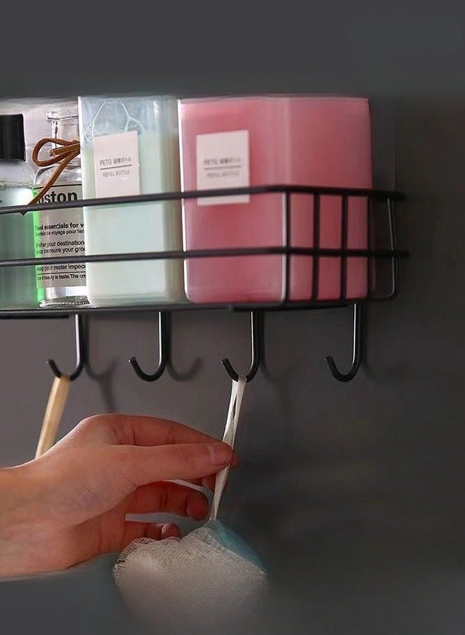 2 حزمة الحد الأدنى الأسود دش كادي، رف الحمام، رف تخزين الحمام، لا حفر مقاوم للصدأ الرفوف دش اللاصقة الذاتية - Image 3