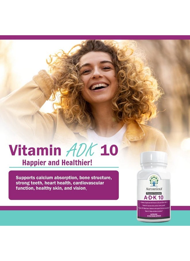 NatureGenX - Adk 10 Supplement Vitamins A D3 And K2 Potent 10000 Iu Vitamin D3 With Vitamin A Plus K2 For Bone Heart And Immune Health 90 Easytoswallow Capsules (3Month Supply) - Image 1