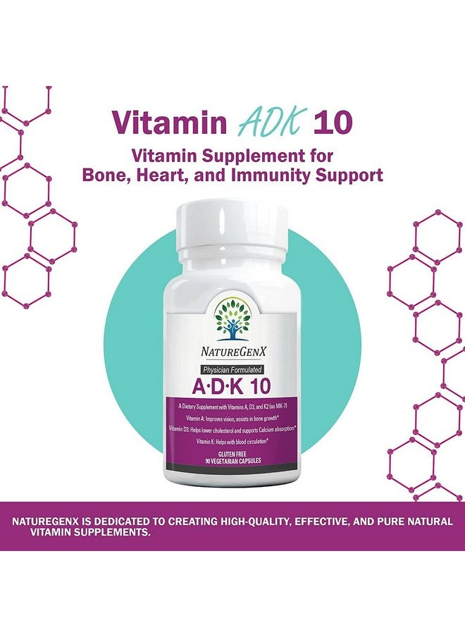 NatureGenX - Adk 10 Supplement Vitamins A D3 And K2 Potent 10000 Iu Vitamin D3 With Vitamin A Plus K2 For Bone Heart And Immune Health 90 Easytoswallow Capsules (3Month Supply) - Image 1