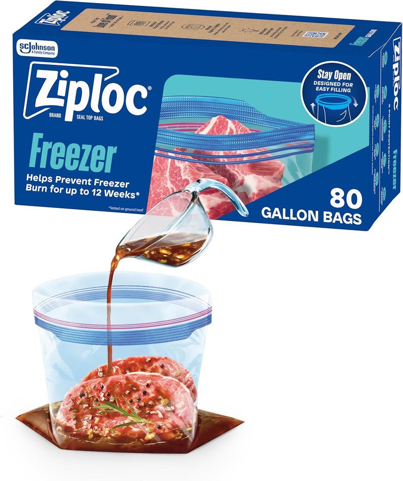 Ziploc Gallon Food Storage Freezer Bags, Stay Open Design, Easy to Fill, 80 count - Image 1