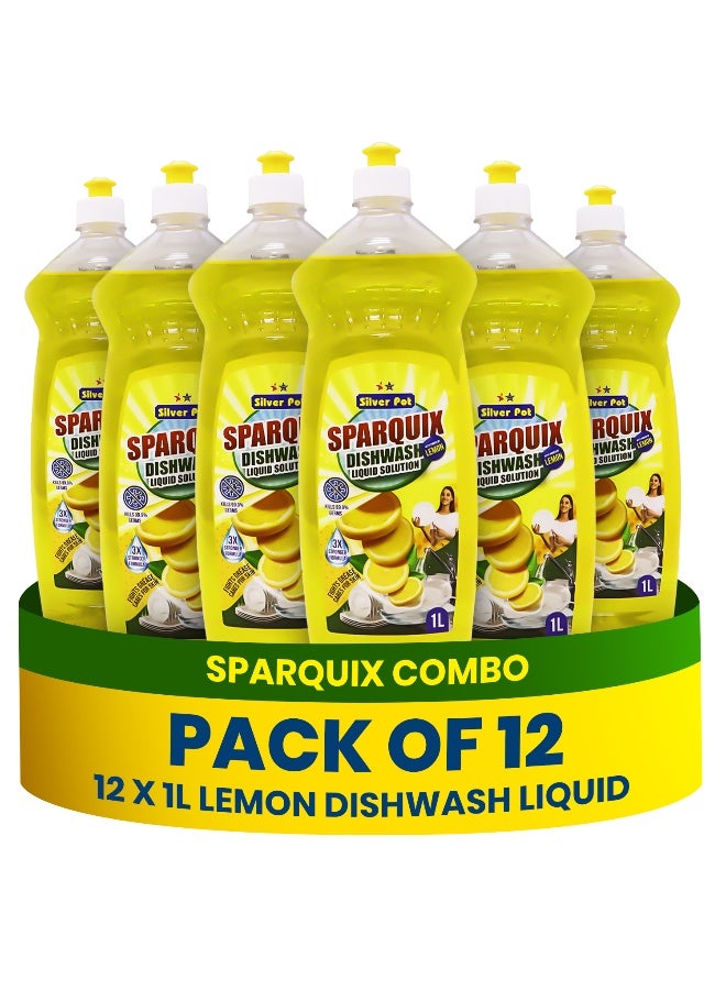 Silver Pot Lemon Dish Washing Liquid 12 Litres – (12 x 1Liter) - Kitchen Dish Wash Gel - Tough on Grease & Oily Residue - Gentle on Hands - Fresh Lemon Fragrance - Image 1
