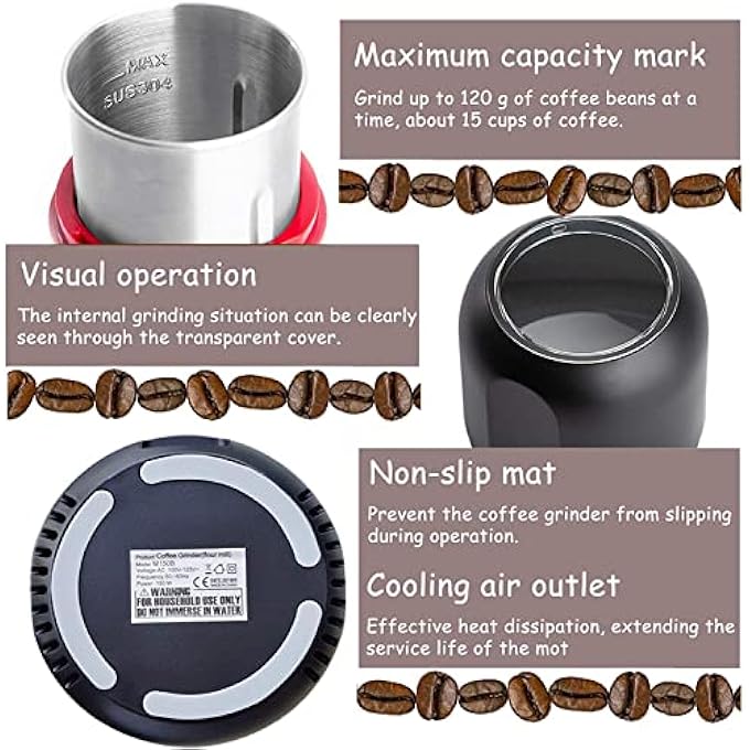 MAKINGTEC Coffee Grinder With Stainless Steel Blades Coffee And Spice Grinder With Powerful Motor And 42Oz Large Capacity For Coffee Beans Nuts Seeds Peanuts Grains - Image 5