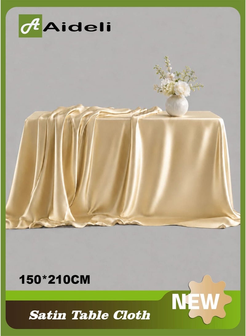أديلي مفرش طاولة ساتان مستطيل 150×210 سم – قابل للغسل لحفلات الزفاف والعشاء والولائم وتزيين المنزل - Image 1
