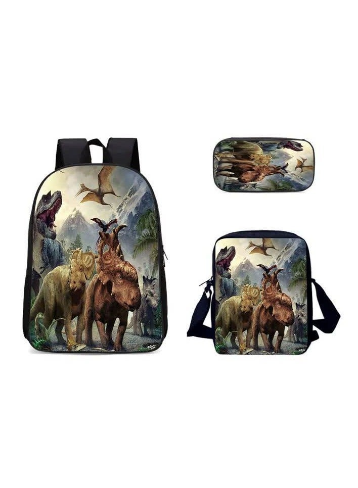 Lobby King European and American fashion 3D tiger animal pattern schoolbag breathable travel outdoor three-piece multi-functional bag,3D-10-Three-piece set - Image 5