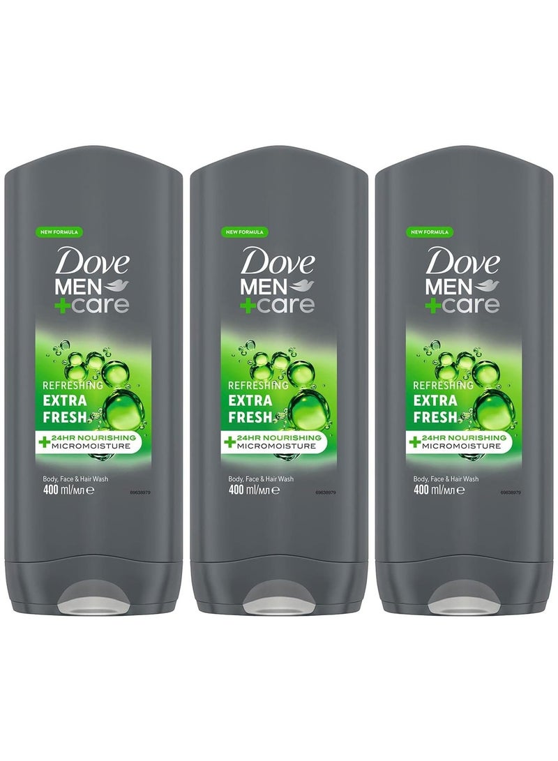 Dove Men+Care Extra Fresh Body Wash 3 x 400ml - Image 1