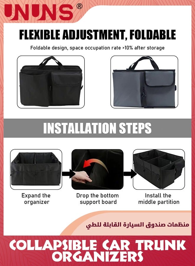 UNUNS Trunk Organizer For Car,Foldable Trunk organizer for SUVs And Sedans,Sturdy Car Organization For Car Accessories,Tools,Sundries,Black,2 Compartments,58x43x27cm - Image 3