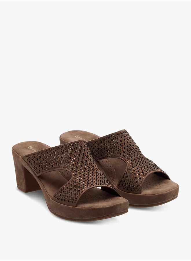Le Confort Women's Laser Cut Detail Slip-On Sandals with Block Heels