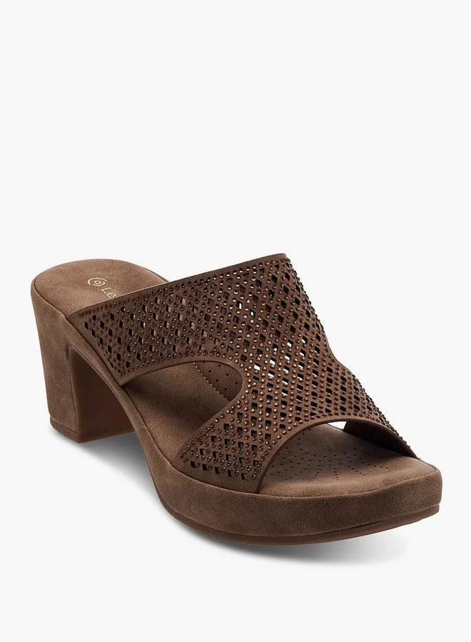 Le Confort Women's Laser Cut Detail Slip-On Sandals with Block Heels