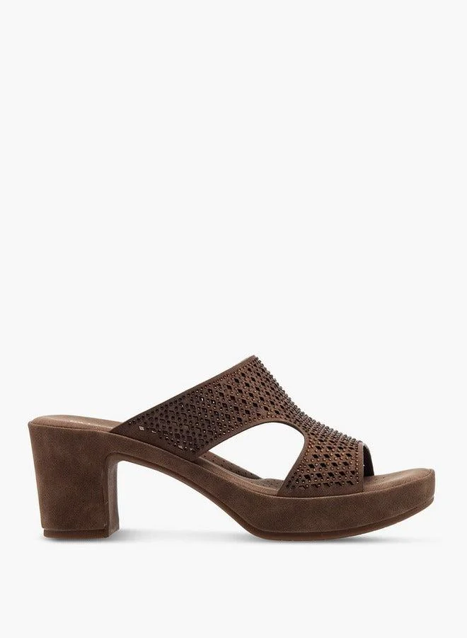 Le Confort Women's Laser Cut Detail Slip-On Sandals with Block Heels