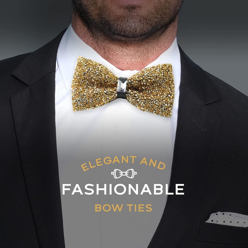 Man of Men Rhinestone Bow Ties for Men - Pre Tied Sequin Bowties Men with Adjustable Length, Jewel Bow Tie - Image 3