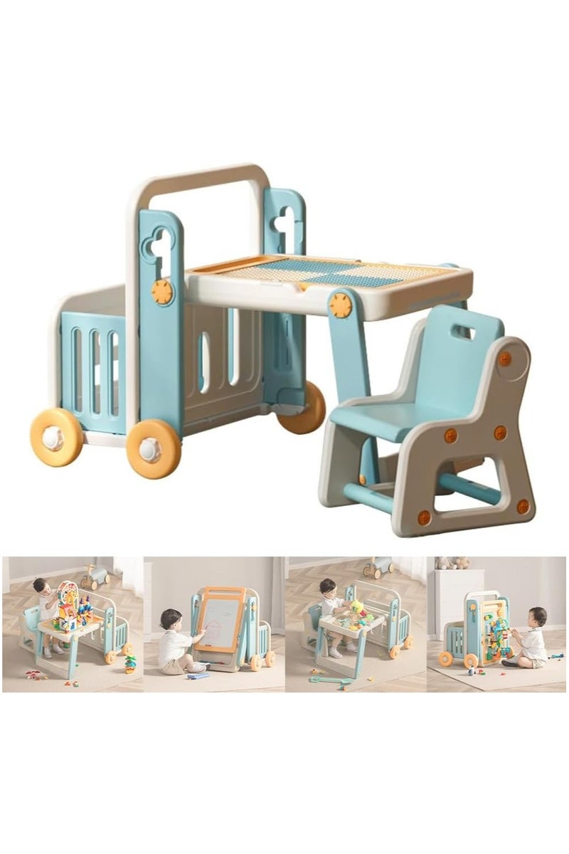 فول جوي مجموعة طاولة وكرسي للأطفال، طاولة أطفال، مكعبات تعليمية، ألعاب، تخزين، تنظيف، صغيرة الحجم، موفرة للمساحة، متعددة الوظائف، محمولة، سهلة، لعبة مكعبات، لوح مكعبات، رسم - Image 1