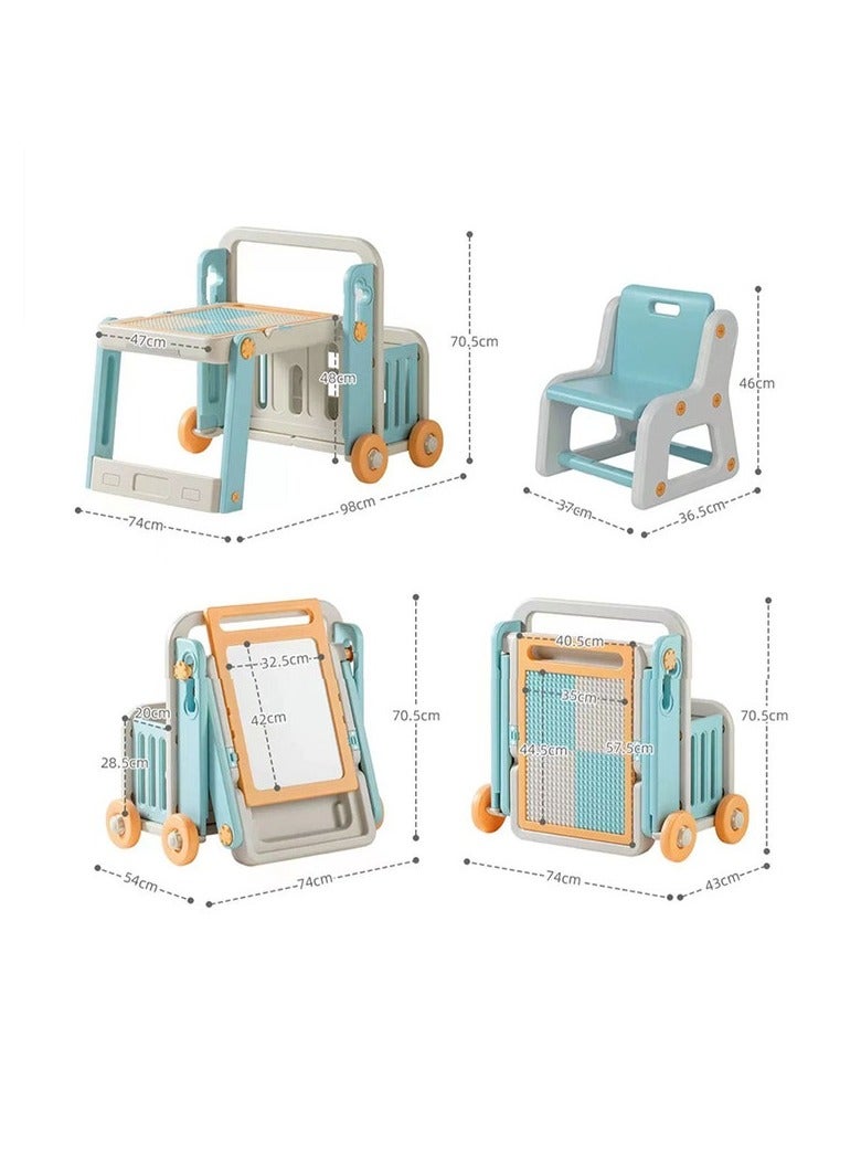 فول جوي مجموعة طاولة وكرسي للأطفال، طاولة أطفال، مكعبات تعليمية، ألعاب، تخزين، تنظيف، صغيرة الحجم، موفرة للمساحة، متعددة الوظائف، محمولة، سهلة، لعبة مكعبات، لوح مكعبات، رسم - Image 2