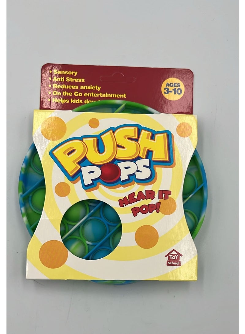 ToySchool Push Bubbles Pop Fidget Green Blue Round Shape 5 inch - Image 1