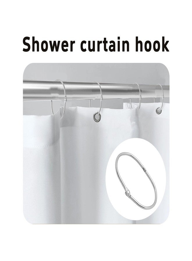 AUXBC 12PCS Shower Curtain Hooks Metal Oval Anti-Drop Shower Rings Rustproof Snap Joint Shower Curtain Hooks for Bathroom Shower Rod Glide Smooth Curtain Rings, Silver - Image 5