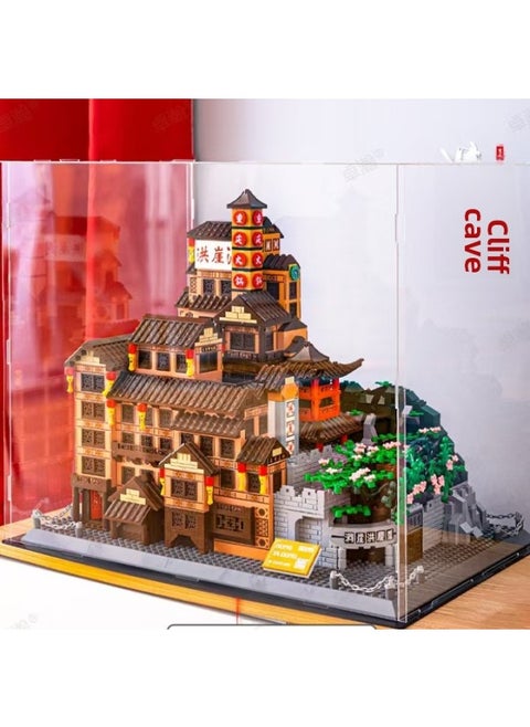High Transparent Acrylic Display Box Cartoon Hand-made Building Blocks Blind Box Car Model Building Street View Storage Dust Cover Box-Color:WG7213 Acrylic Cover: Hongya Cave, Chongqing, China (excluding Blocks And Light Strings)