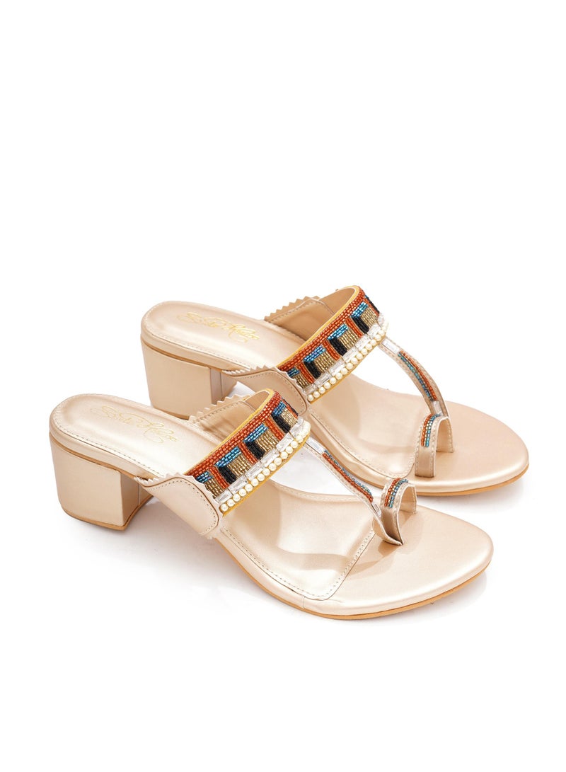 Sole House Sole House Berlin Kolapuri: Geometric Hand-Embroidered Heels with Bold Beaded Detail - perfect for parties, celebrations & special occasions.  - Image 1