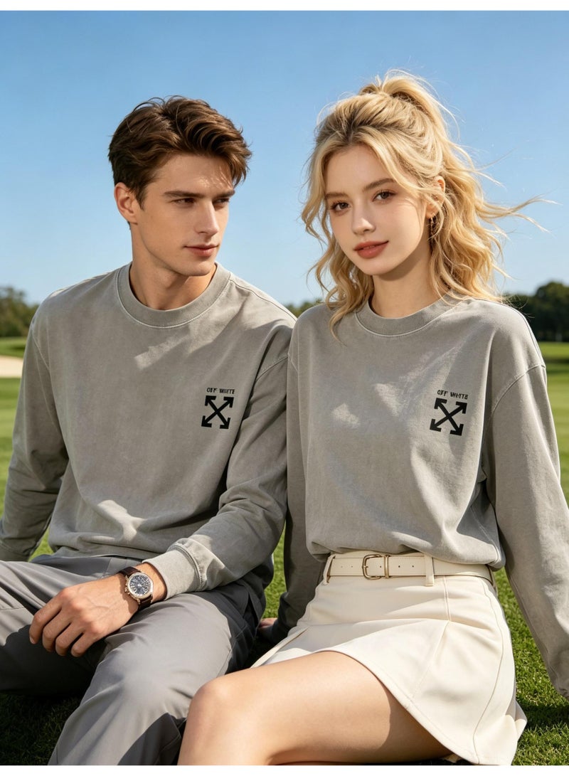 أوف-وايت OFF-WHITE Men's and women's loose cotton washed long sleeve T-shirts - Image 2