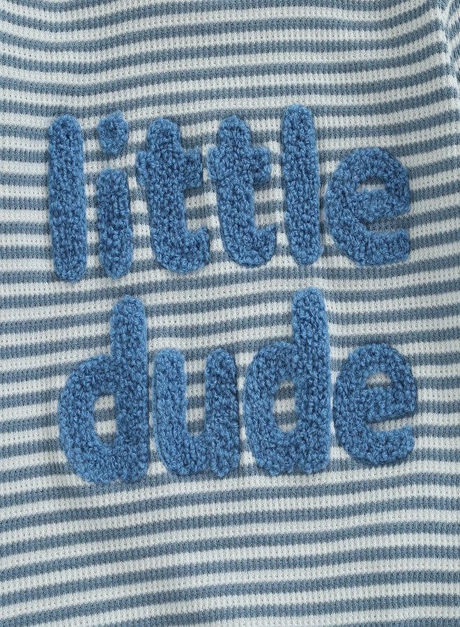 Nyapruwe Toddler Baby Boy Fall Winter Clothes Stripe Letter Embroidery Sweatshirt Tops Pants Set Casual Infant Outfits (Little blue, 12-18 Months) - Image 5