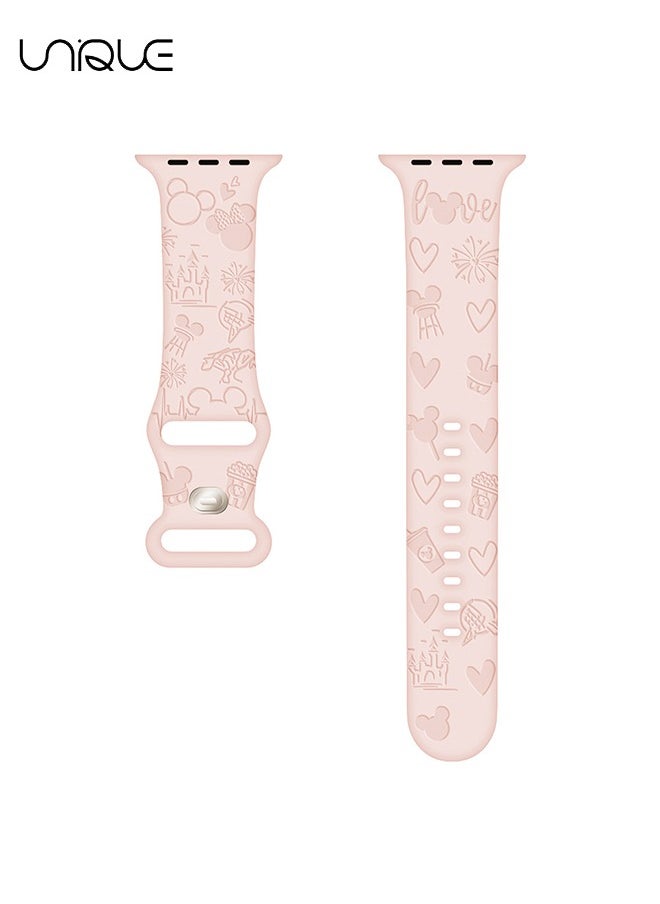 Unique - Engraved Bands Compatible with Apple Watch Band 38mm 40mm 41mm 42mm 44mm 45mm Women, Soft Silicone Sport Strap Lovely Wristband for iWatch Bands Series 9/8/7/6/5/4/3/2/1/SE（Pink） - Image 1