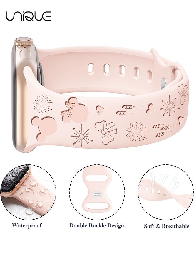 Unique - Engraved Bands Compatible with Apple Watch Band 38mm 40mm 41mm 42mm 44mm 45mm Women, Soft Silicone Sport Strap Lovely Wristband for iWatch Bands Series 9/8/7/6/5/4/3/2/1/SE（Pink） - Image 1