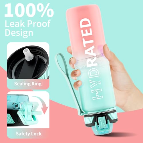 QLUR Water Bottle with Straw, 32oz Motivational Water Bottles with Time Marker to Drink, Tritan BPA Free, 1L Sports Water Bottle with Carry Strap LeakProof for Women Gym Fitness Outdoor (1 Pack) - Image 4