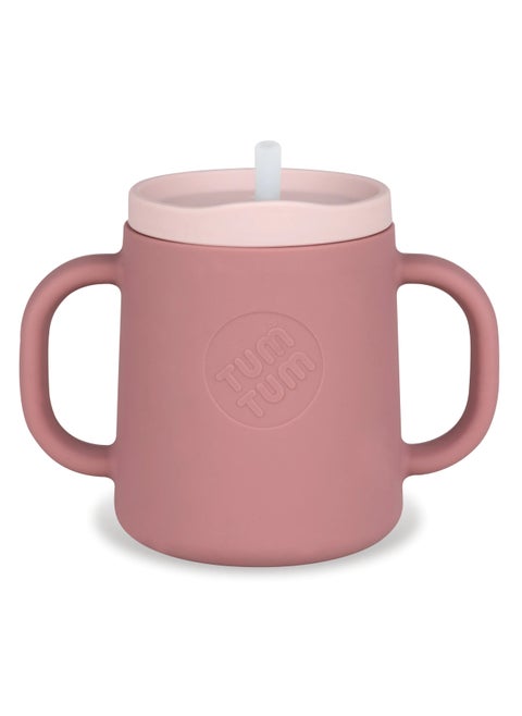 TUM TUM 3 Way Silicone Baby Training Cup - Designed With Feeding & Speech Therapist - Three in One Free Flow Straw, Transition, and Open Cup - for 6 Months Plus, 180ml, Pink