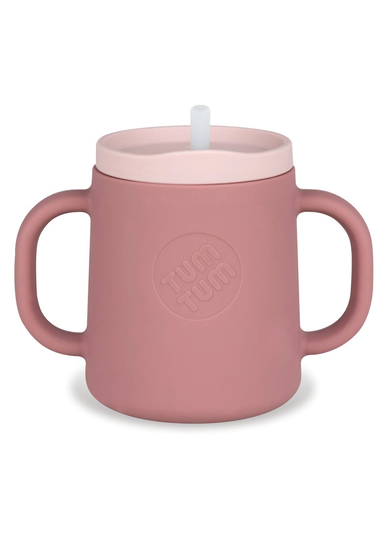 TUM TUM 3 Way Silicone Baby Training Cup - Designed With Feeding & Speech Therapist - Three in One Free Flow Straw, Transition, and Open Cup - for 6 Months Plus, 180ml, Pink