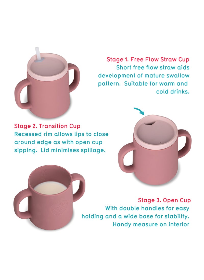 TUM TUM 3 Way Silicone Baby Training Cup - Designed With Feeding & Speech Therapist - Three in One Free Flow Straw, Transition, and Open Cup - for 6 Months Plus, 180ml, Pink
