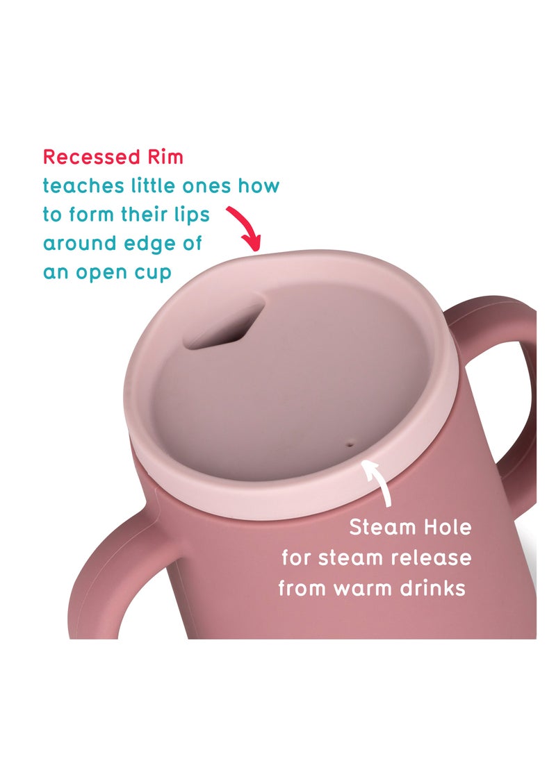 TUM TUM 3 Way Silicone Baby Training Cup - Designed With Feeding & Speech Therapist - Three in One Free Flow Straw, Transition, and Open Cup - for 6 Months Plus, 180ml, Pink