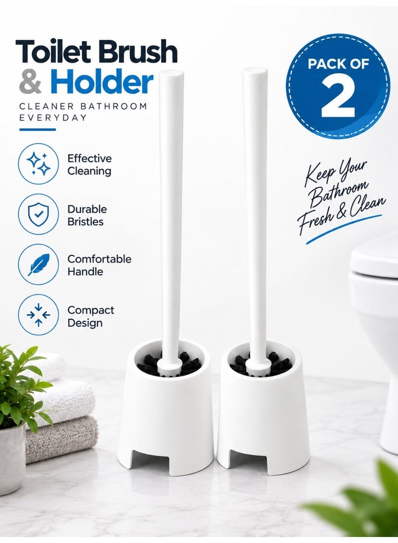 2 Piece Toilet Bowl Brush Cleaner With Holder White Polypropylene - Image 1