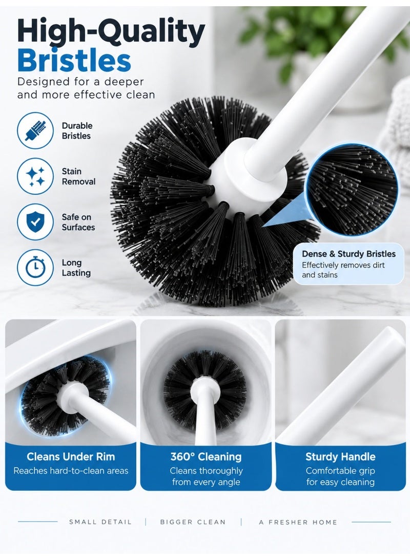 2 Piece Toilet Bowl Brush Cleaner With Holder White Polypropylene - Image 3