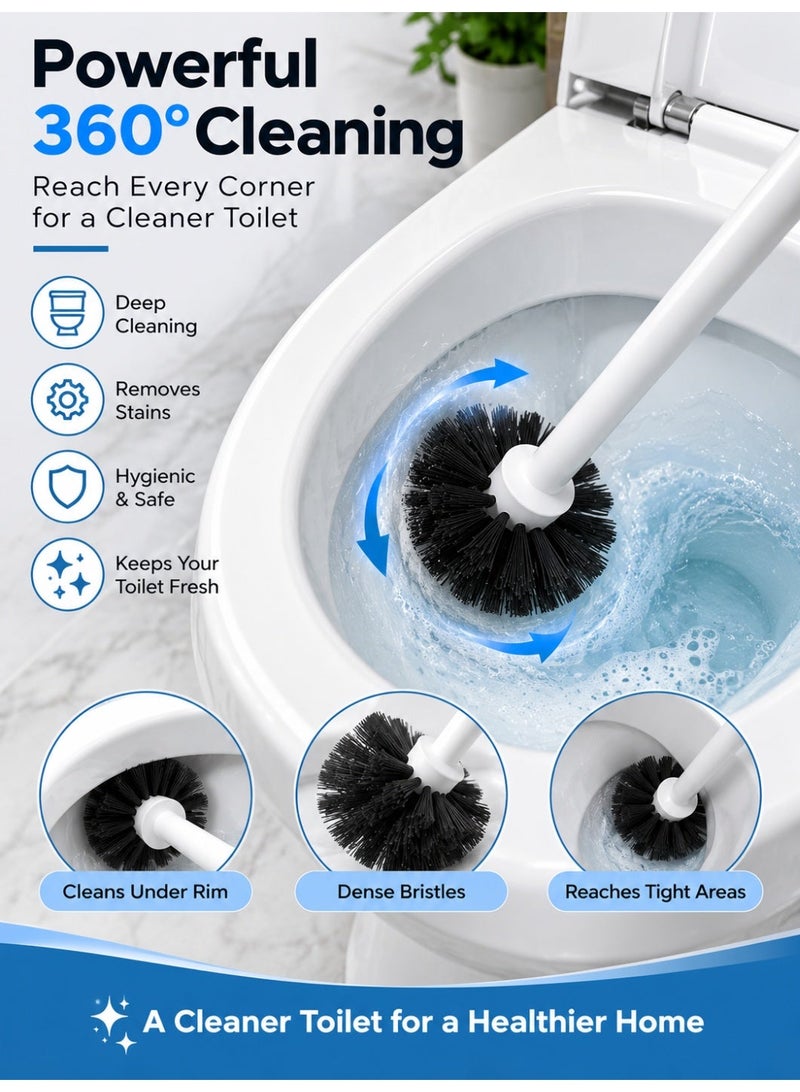 2 Piece Toilet Bowl Brush Cleaner With Holder White Polypropylene - Image 4