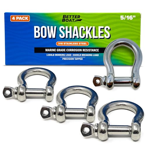 Better Boat Premium Stainless Steel DRing Shackles Marine Grade 4Pack 516 Mini Bow or Clevis Anchor Shackle for Boat Sailboat Chain Rigging Clasp - Image 1