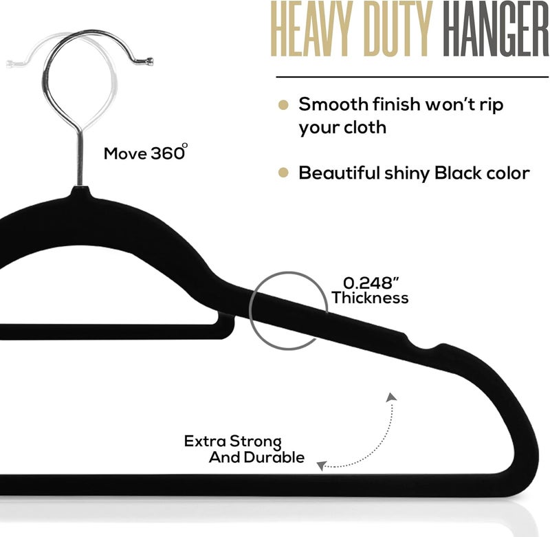 Utopia Home Premium Velvet Hangers 30 Pack - Non-Slip Clothes Hangers with Tie Bar - Black Hangers - Standard Hangers with 360 Degree Rotatable Hook - Heavy Duty Coat Hangers - Image 4