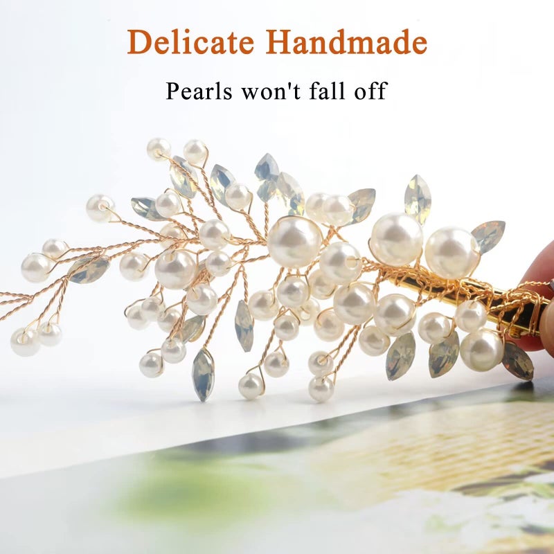 Sppry Pearl Rhinestone Alligator Hair Clips, Bendable Wedding Hair Pieces for Bridal Women, Set of 2ï¼ˆGold) - Image 4