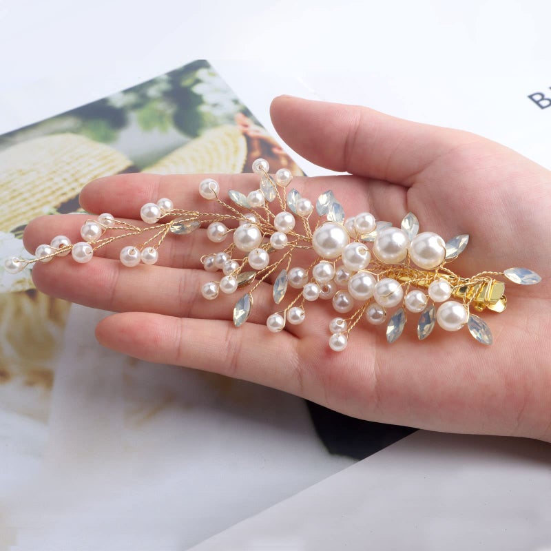 Sppry Pearl Rhinestone Alligator Hair Clips, Bendable Wedding Hair Pieces for Bridal Women, Set of 2ï¼ˆGold) - Image 5