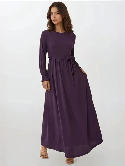 HICCUP Textured Crew Neck Maxi Dress