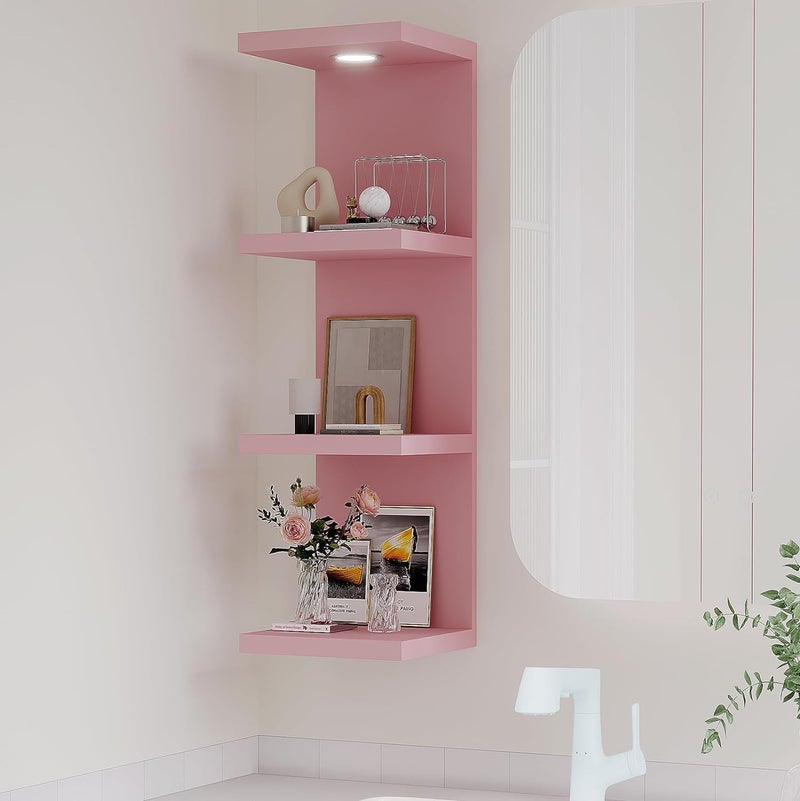LitaEther Versatile 4 Tier Wall Shelf Unit,Pink Lack Wall Shelf,Display Floating Shelf with LED Remote Control Light - Image 1