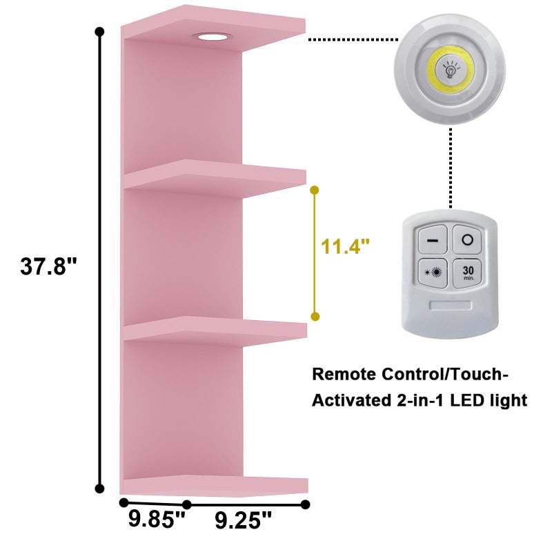 LitaEther Versatile 4 Tier Wall Shelf Unit,Pink Lack Wall Shelf,Display Floating Shelf with LED Remote Control Light - Image 2