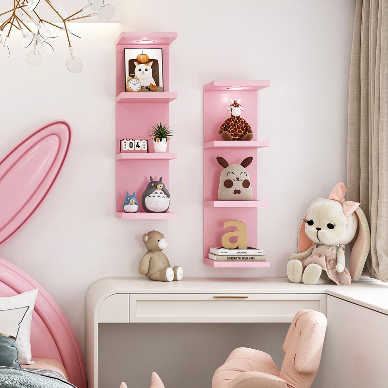 LitaEther Versatile 4 Tier Wall Shelf Unit,Pink Lack Wall Shelf,Display Floating Shelf with LED Remote Control Light - Image 4