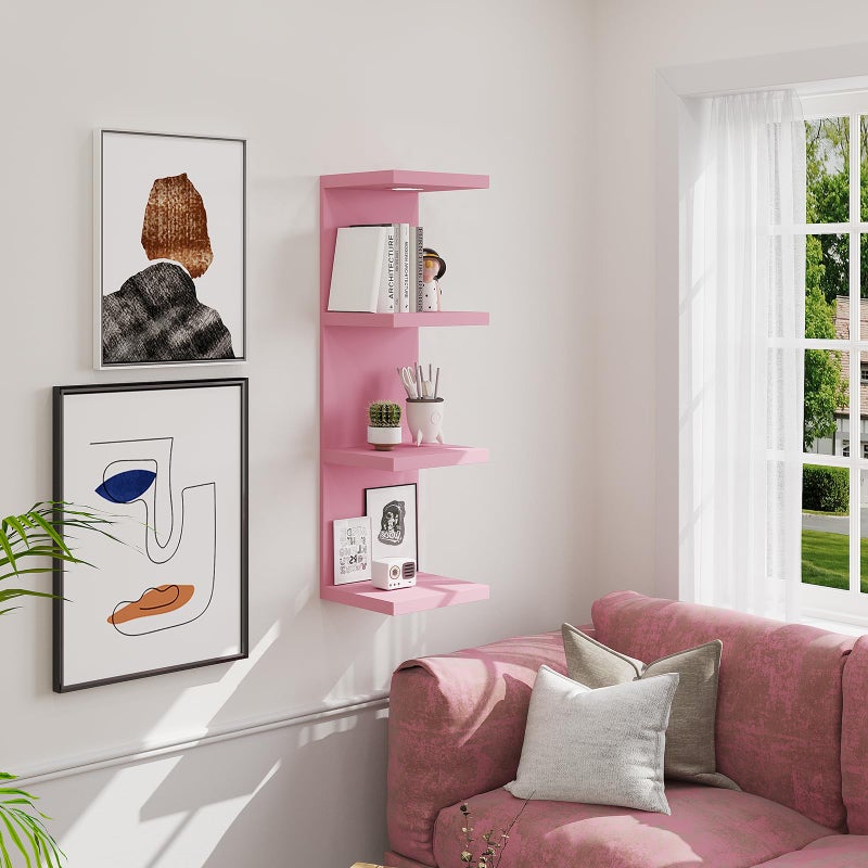LitaEther Versatile 4 Tier Wall Shelf Unit,Pink Lack Wall Shelf,Display Floating Shelf with LED Remote Control Light - Image 5