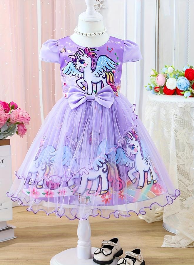 Take Two Graphic Print Bow Detail Ruffle Hem Knee Length Dress - Image 1