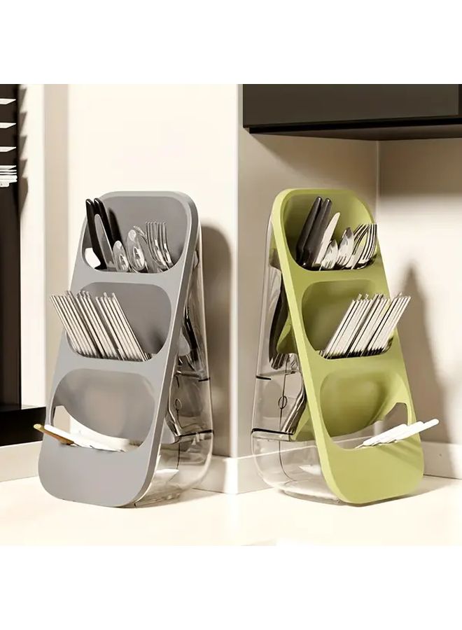 Grey 3 Tier Plastic Utensil Holder Space Saving Wall Mounted Kitchen Organizer - Image 2