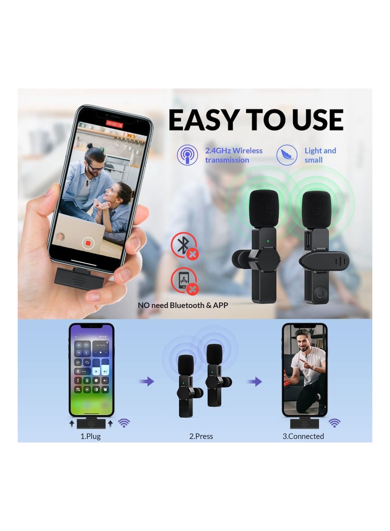 Captaintech Wireless Lavalier Microphone for iPhone iPad, Plug-Play Wireless Lapel Mic with 3 Level Noise Reduction Auto-Sync for Video Recording, for TikTok YouTube Facebook Live Stream with 2 Pack Wireless Mics - Image 2