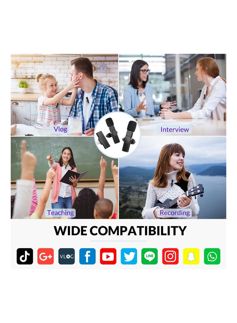 Captaintech Wireless Lavalier Microphone for iPhone iPad, Plug-Play Wireless Lapel Mic with 3 Level Noise Reduction Auto-Sync for Video Recording, for TikTok YouTube Facebook Live Stream with 2 Pack Wireless Mics - Image 4