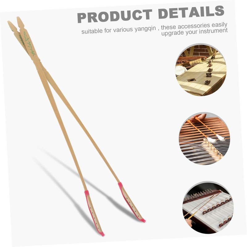 2pcs Chinese Yangqin Hammer Sticks Red Wood Dulcimer Mallets for Performance and Practice Artistic Percussion Accessories Green Bamboo Pattern - Image 3
