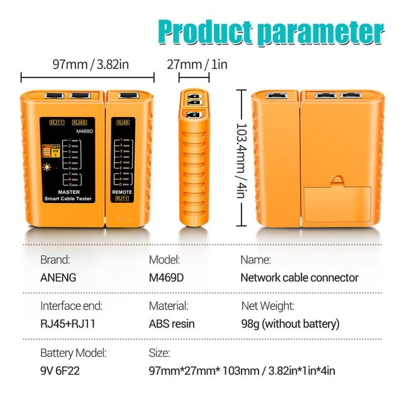 Network Cable Tester Tool Orange Portable Lightweight Wire Tester Multi Function Adjustable Speed Cable Check For Pc And Design - Image 3