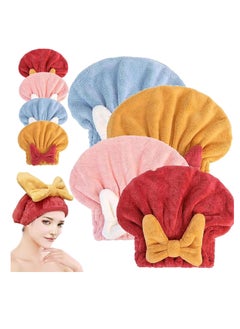 MIXDE Super Absorbent Hair Towel Wrap Cap for Wet Hair,4pcs Coral Velvet Hair Drying Caps,Bow-Knot Shower Cap,Quick Dry Head Wrap Bath Cap Thickened Hair Turban Wrap Cap for Girls Women  - Image 1