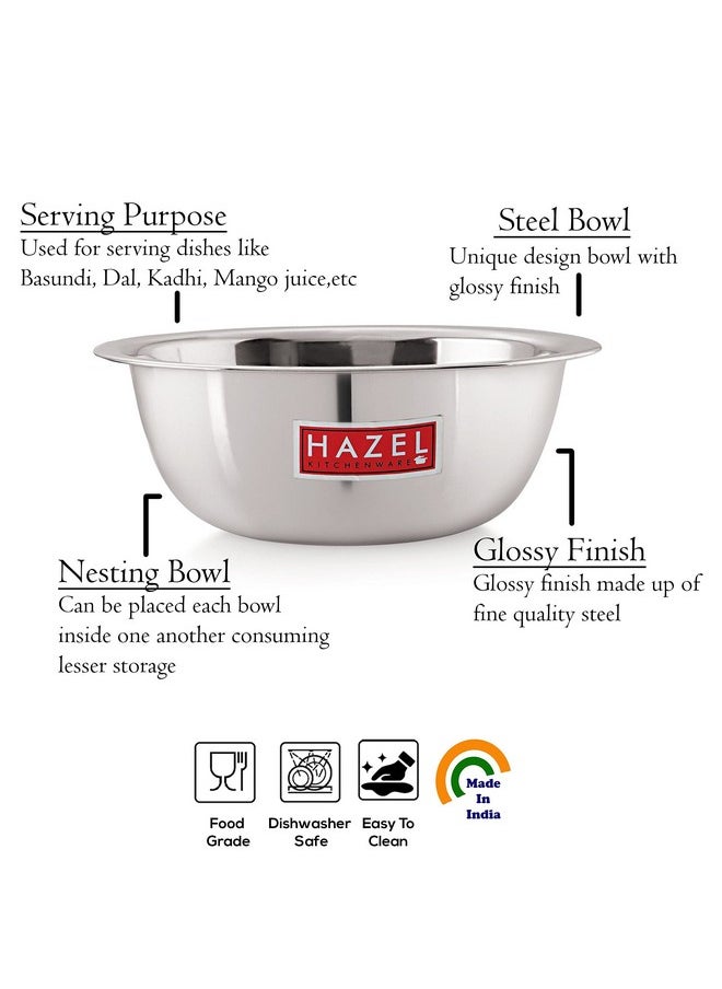 هايزل وعاء خلط من الفولاذ المقاوم للصدأ من HAZEL | وعاء خلط لعجينة الكيك | أدوات المطبخ والخبز، مجموعة من 4 قطع، 1500 مل، 2730 مل، 3300 مل، 4100 مل  - Image 3